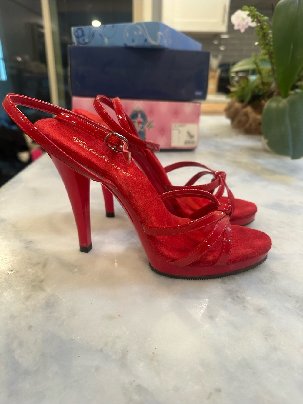 Pleaser Red Patent & Suede Strappy High Heel Sandals
